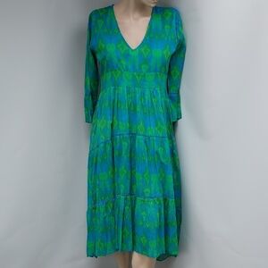 La Plage Water Mill Turquoise and Green Patterned Dress, NWT